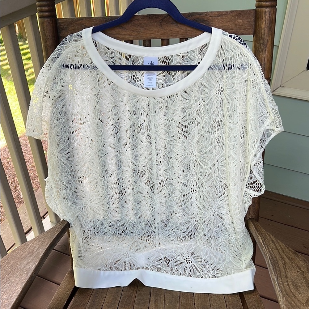 CAbi Cream Dolman Sleeve Boxy Lace Top
